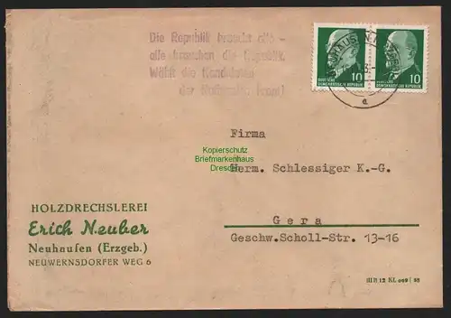 B10773 Brief DDR Propaganda Neuhausen Erzgeb. 1963 Die Republik braucht alle -