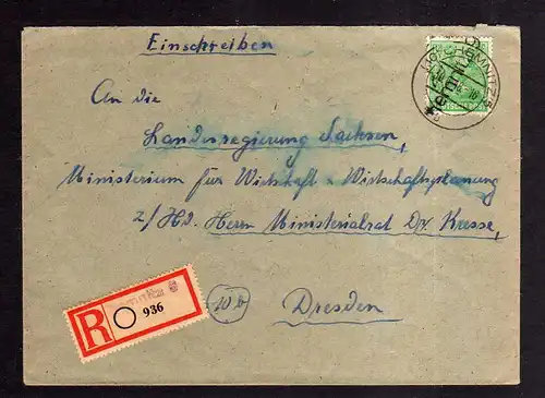 h1364 Brief Handstempel Bezirk 27 Chemnitz 9 30.6.48 84 Pfennig Einschreiben Lan