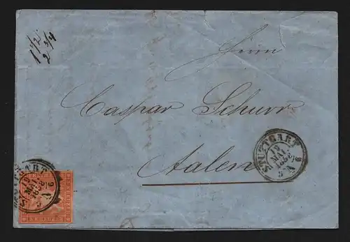 B11744 Brief Württemberg 7c Stuttgart 1858 gepr. Heinrich BPP nach Aalen