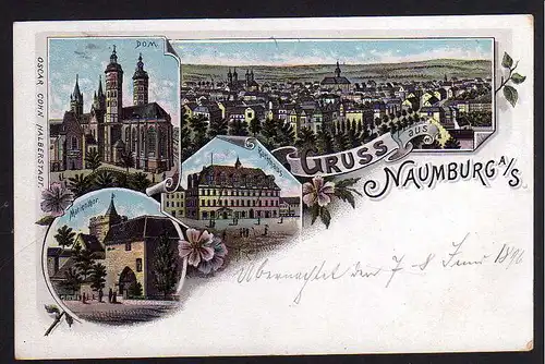 87787 AK Naumburg Saale Litho 1896 Dom Rathaus Marientor Panorama