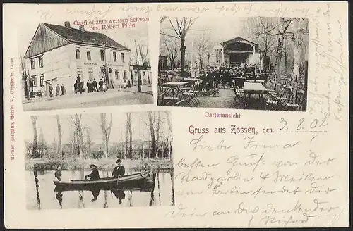 23176 AK Zossen Gasthof zum weissen Schwan Gartenansicht Ruderboot 1902