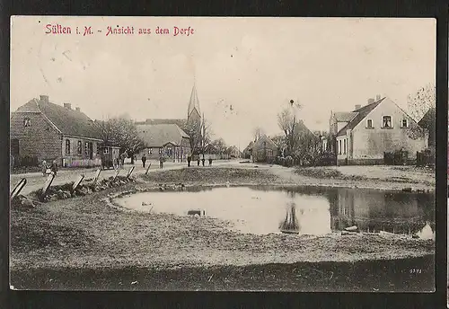20185 AK Sülten b. Briggow Stavenhagen Malchin Mecklenburg 1911 Dorfteich Kirche