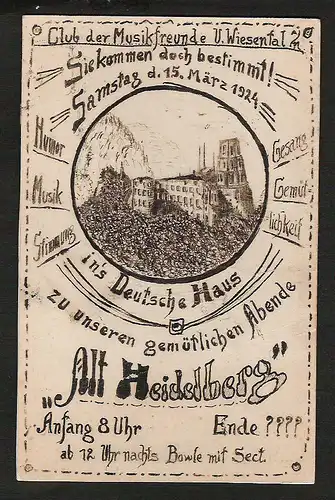 20718 AK Alt Heidelberg Club der Musikfreunde U. Wiesental 1924