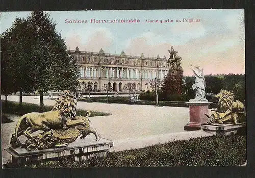 20842 AK Schloss Herrenchiemsee Garten mit Pegasus 1909