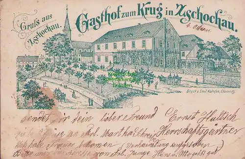 155649 AK Zschochau bei Jahnatal 1905 Gasthof zum Krug Federlitho