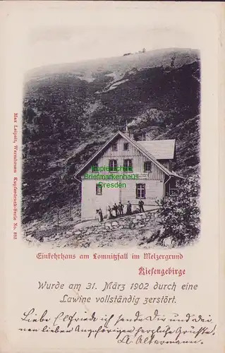155629 AK Hohenwiese Riesengebirge 1902 Einkehrhaus a Lomnitzfall im Melzergrund