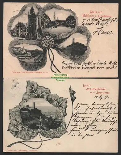 155389 2 AK Weinheim an der Bergstraße Kleeblatt Karte 1903 1899
