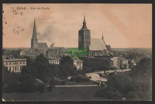 155341 AK Rostock 1912 Blick vom Theater auf die Kirchen