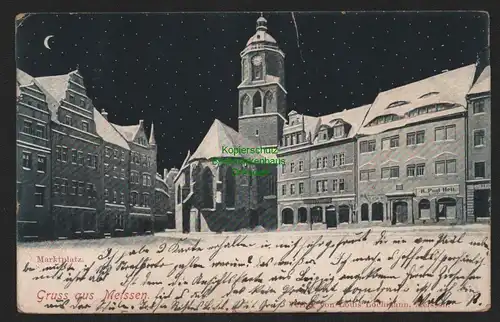 151357 AK Meissen 1899 Winterbild bei Nacht Marktplatz