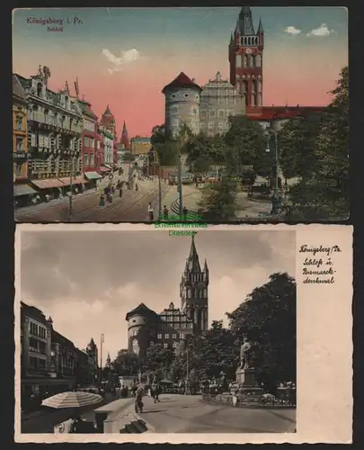 151253 2 AK Königsberg i. Pr. um 1920 Schloß und Bismarck Denkmal Waren Haus