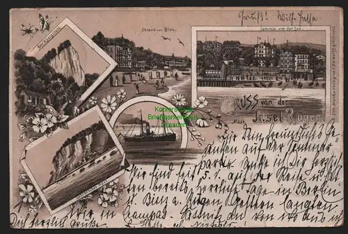 151193 AK Liztho Gruss von der Insel Rügen 1897 Sassnitz Königstuhl Kreidefelsen