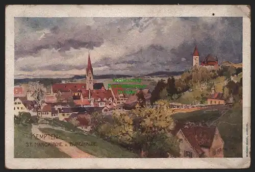 151285 AK Kempten St. Mangkirche u Burghalde 1914 Künstlerkarte Fremden Verkehrs