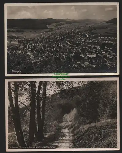 151288 2 AK Ebingen Luftbild um 1930 Promenadenweg am Schnecklesfelsen 1940