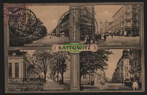 148533 AK Kattowitz Katowice 1920 Friedrichstraße Poststraße Bahnhofstr. Silesie