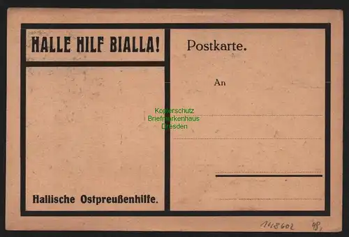 148602 AK Bialla Hallische Ostpreußenhilfe Künstlerkarte Entwurf Busse 1915