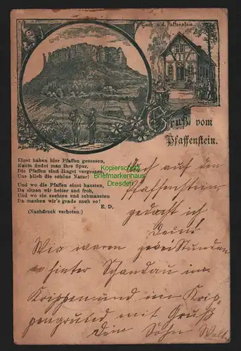 148614 AK Vorläufer Pfaffenstein 1897 Gasthaus