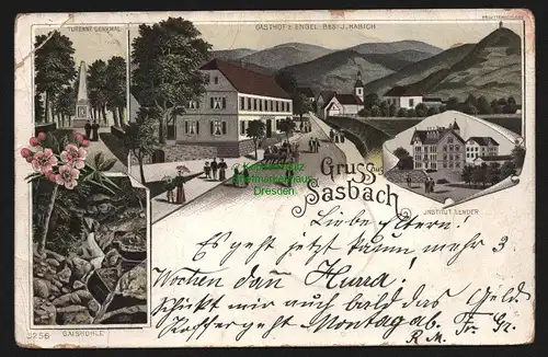 148086 AK Sasbach 1898 Gasthof zum Engel Institut Lender Turenne Denkmal