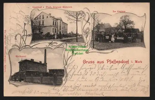 148124 AK Pfaffendorf Mark 1902 Molkerei Gasthof zur Post Gartenrestaurant