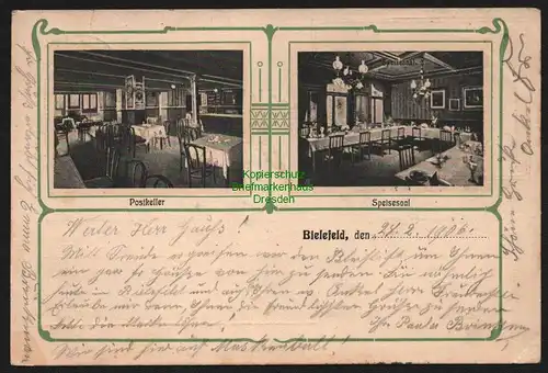 148097 AK Bielefeld 1906 Hotel zur Post Postkeller Speisesaal