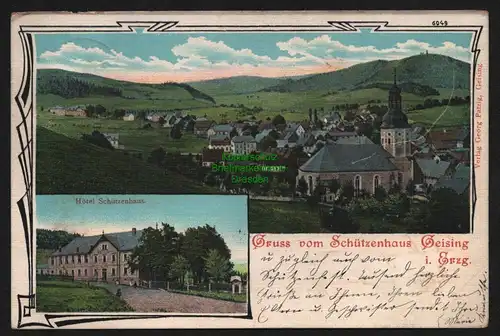 148087 AK Schützenhaus Geising Erzgebirge Hotel Panorama Kirche 1905