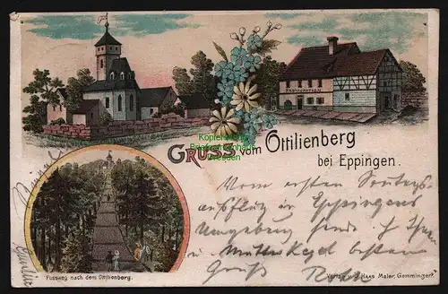 148168 AK Ottilienberg bei Eppingen Litho 1898 Restauration Kirche