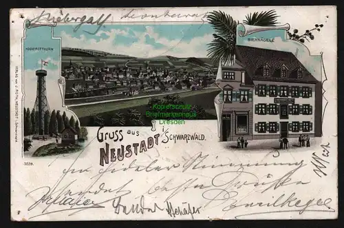 148174 AK Neustadt i. Schwarzwald Hochfirstturm Restaurant Biernägele 1899