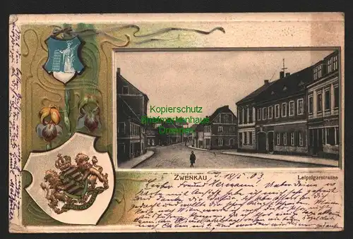 146169 AK Zwenkau Liepzigerstrasse Wappen Prägekarte 1903