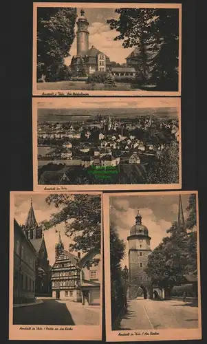143289 4 Bilder im AK Format auf dünnem Papier Arnstadt Thür Neideckturm Riedtor