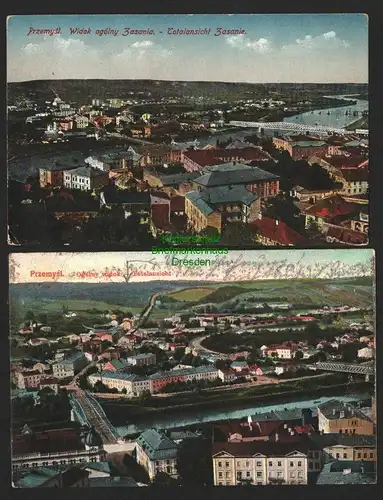 142990 2 AK Przemysl Totalansicht Zasanie 1917 Brücken Stadt Panorama 1912