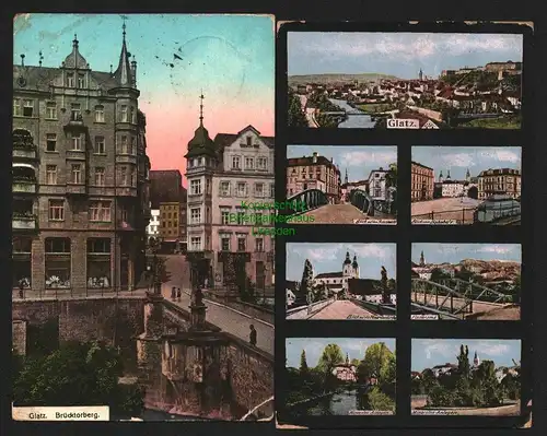 142370 2 AK Glatz Klodzko 1914 Brücktorberg Minoritenkirche Brücke Panorama