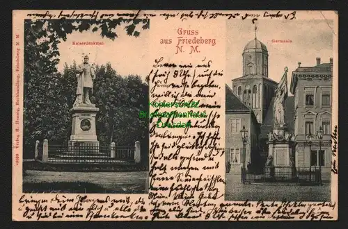 142368 AK Friedeberg Neumark Kaiserdenkmal Germania Blick zur Kirche 1901