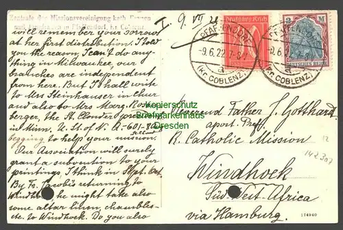 142307 AK Koblenz-Pfaffendorf 1922 Zentrale Missionsvereinigung kath. Frauen und