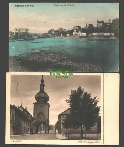 142315 2 AK Saalfeld Saale An der Brücke 1916 Blankenburger Tor 1934