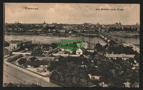 142371 AK Warschau 1915 Feldpost mit Brücke nach Praga