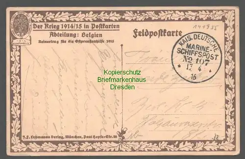 141955 AK Brügge Belgien Ostender Tor Feldpostkarte MSP 107 SMS Derfflinger 1916