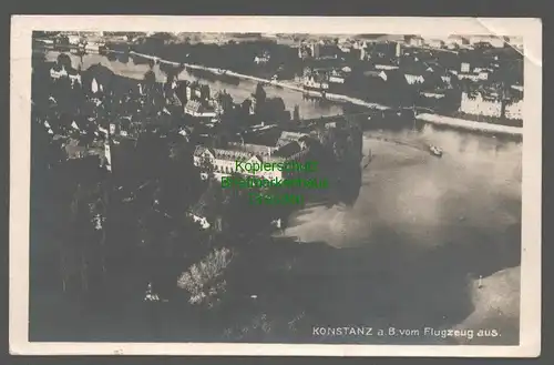 141963 AK Konstanz a. B. vom Flugzeug aus Luftbild Fotokarte 1928 mit Luftpost