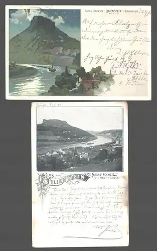 141819 2 AK Litho Sächs. Schweiz Lilienstein 1903 1904