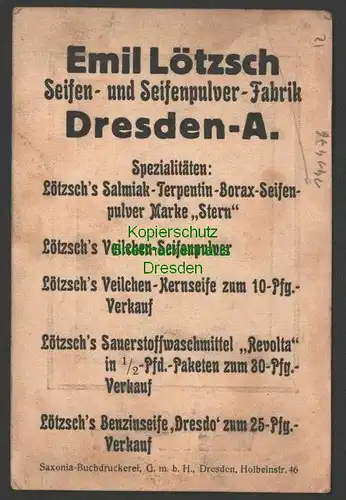 141476 Werbekarte Emil Lötzsch Seifen- und Seifenpulver Fabrik um 1920 Saxonia