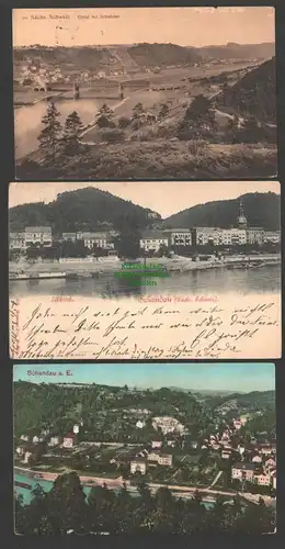 141508 3 AK Elbtal bei Schandau Elbbrücke 1916 Elbhotels 1898 Panorama 1918
