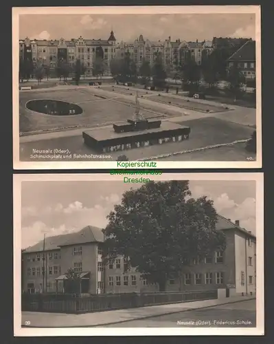 141115 2 AK Neusalz Oder Schmuckplatz Vahnhofstrasse Friedericus Strasse um 1940
