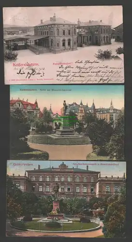 141263 3 AK Kaiserslautern Hauptbahnhof 1902 Platz Bismarkdenkmal 1915 Bezirksk