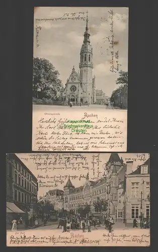 141261 2 AK Aachen Die Post Straße 1904 Christuskirche 1904
