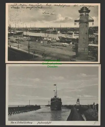 141344 2 AK Stettin Hafen 1928 Kolberg Kolobrzeg Colberg hafeneinfahrt 1941