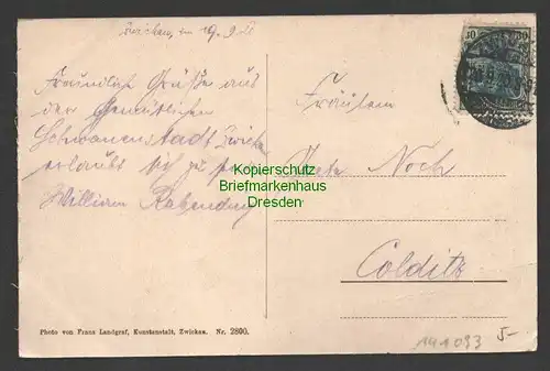 141093 AK Zwickau Sa. Schwanenteich Schwanenschloß 1920