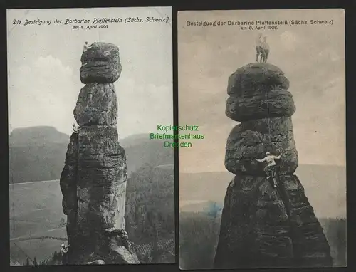 141047 2 AK Sächs. Schweiz Kletterer Barbarine Pfaffenstein 1. Besteigung 1906 2