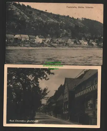 141011 2 AK Bad Schandau Postelwitz Fotokarte 1954 + 1920