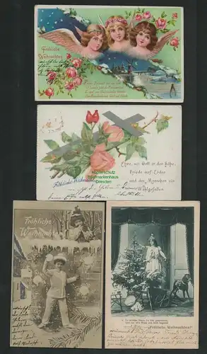 139142 4 AK Künstlerkarte Fröhliche Weihnachten 1900 Baum Kindespielzeug Schnee