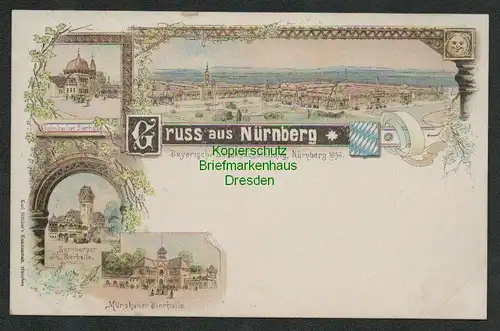 139147 AK Litho Nürnberg Bayerische Landesaustellung 1896 Münchener Bierhalle