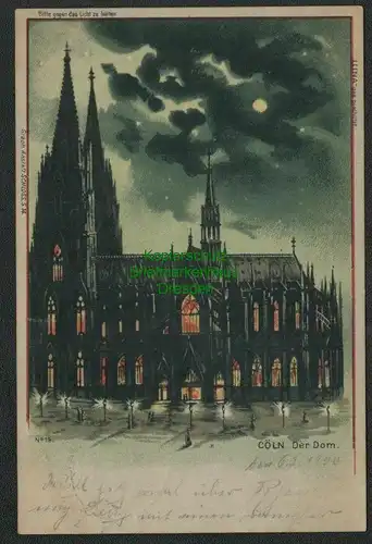139125 AK Cöln Der Dom Halt gegen Licht Litho Tranparentpostkarte 1900