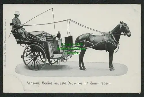 139110 AK Hansom Berlins neueste Droschke mit Gummirädern um 1900 Alfred Cohn